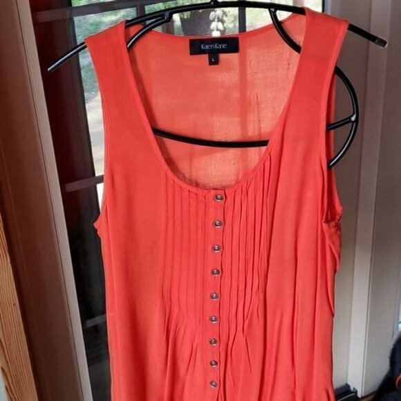 Karen Kane Buttoned Pleated Orange Sleeveless Tank Sz. L Tunic - Picture 2 of 9